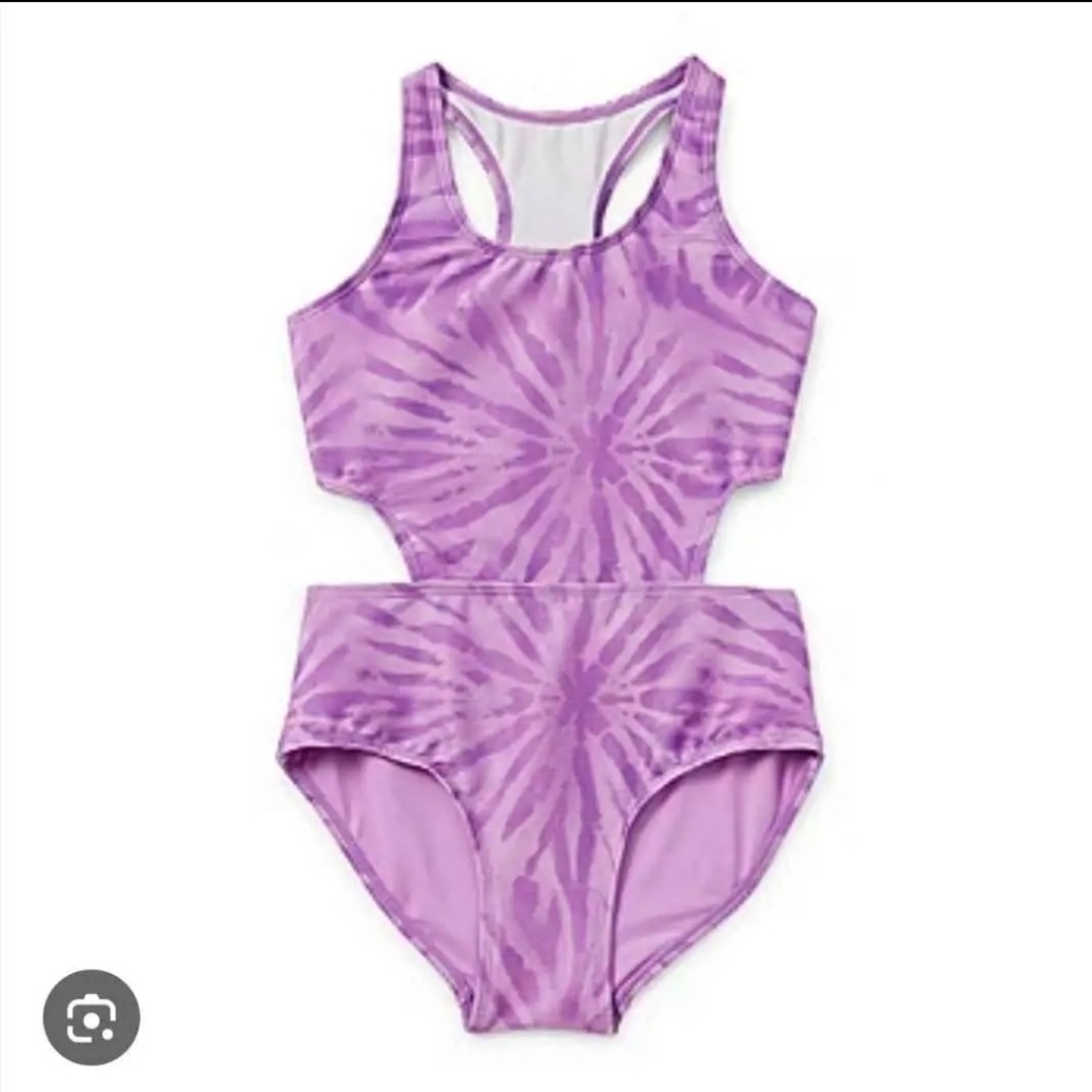 NWT sz L 14.5/16.5 PLUS  Vibrant Purple Tie Dye Kids One Piece Swimsuit